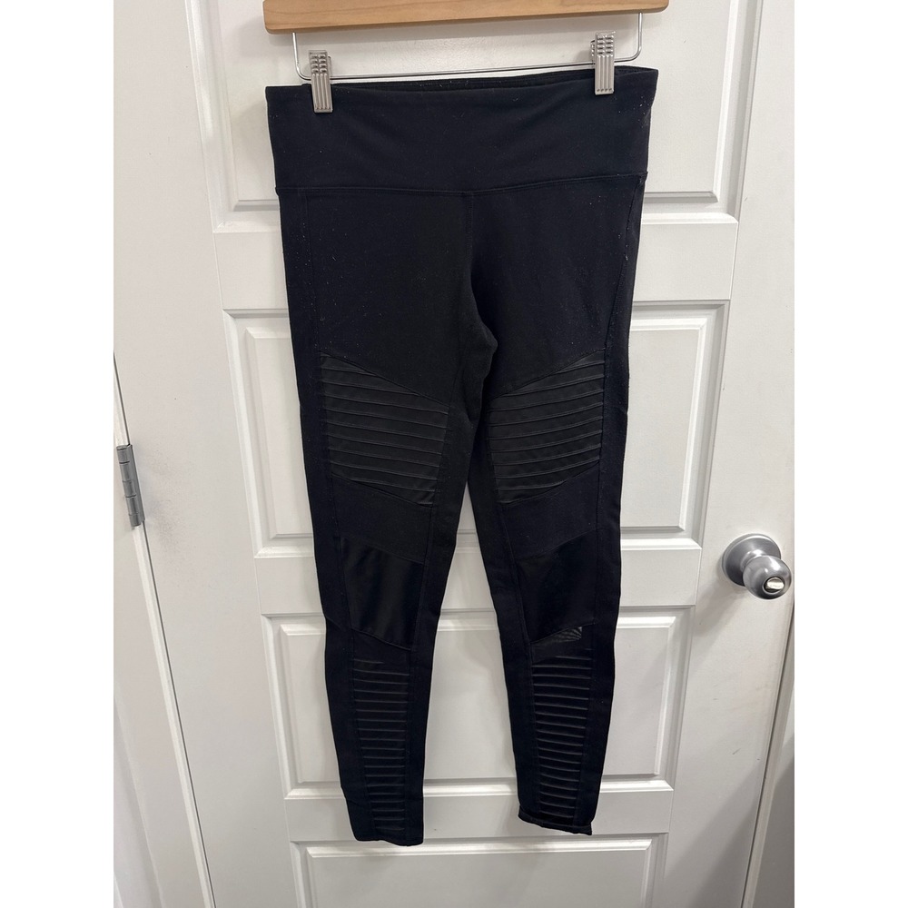 Alo Yoga Moto Leggings Black High Waist Quilted‎ Panel Yoga Pants Small RN 87370